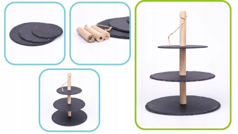 Patera 3-poziomowa łupek, drewno