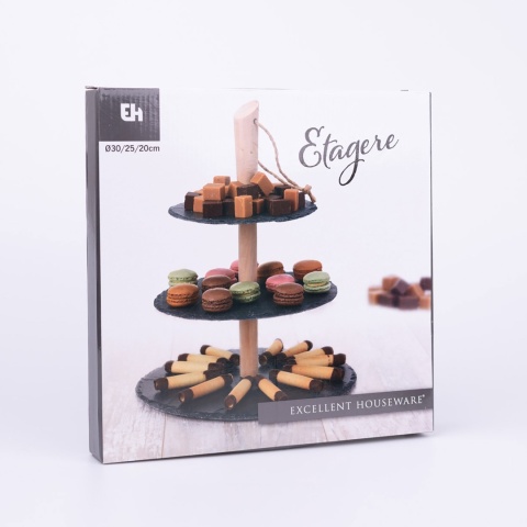 Patera 3-poziomowa łupek, drewno