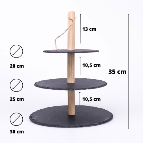 Patera 3-poziomowa łupek, drewno