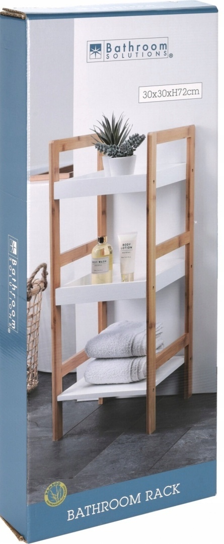 REGAŁ KUCHENNY regał ŁAZIENKOWY 3 PÓŁKOWY BIAŁY NATURALNY BAMBUSOWY