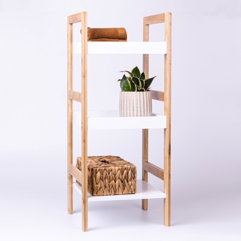 REGAŁ KUCHENNY regał ŁAZIENKOWY 3 PÓŁKOWY BIAŁY NATURALNY BAMBUSOWY