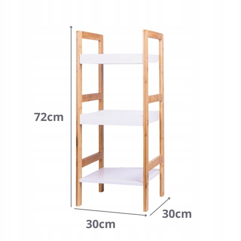 REGAŁ KUCHENNY regał ŁAZIENKOWY 3 PÓŁKOWY BIAŁY NATURALNY BAMBUSOWY