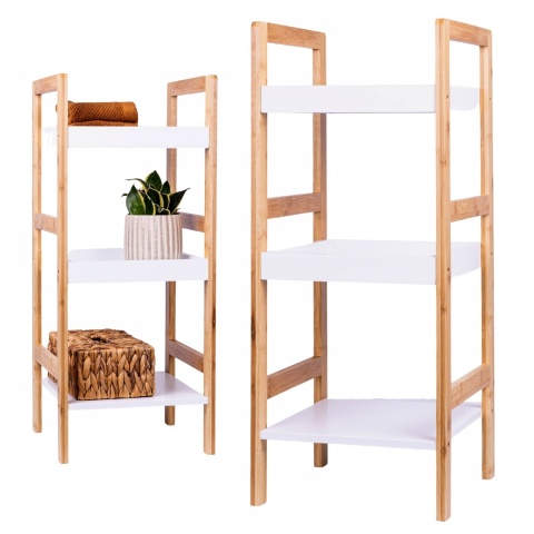 REGAŁ KUCHENNY regał ŁAZIENKOWY 3 PÓŁKOWY BIAŁY NATURALNY BAMBUSOWY