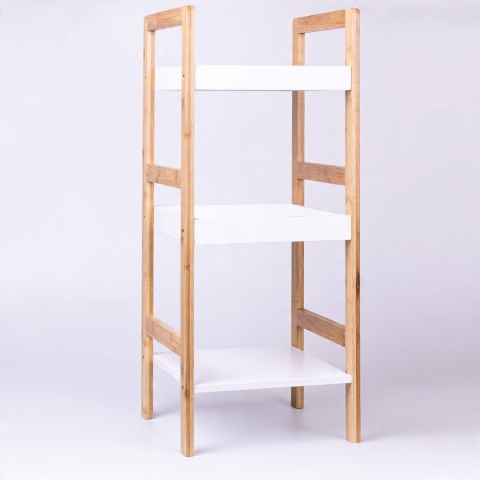 REGAŁ KUCHENNY regał ŁAZIENKOWY 3 PÓŁKOWY BIAŁY NATURALNY BAMBUSOWY