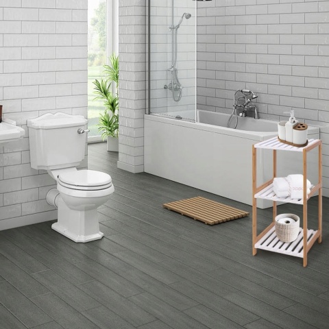 Regał łazienkowy 3-poziomowy 79x33cm bambus biały