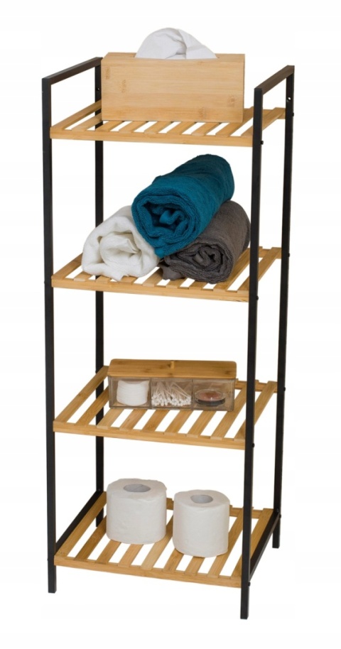 Regał łazienkowy 4 poziomy bambus i metal