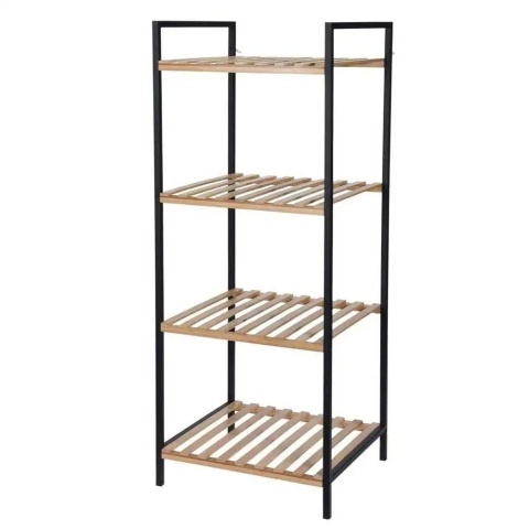 Regał łazienkowy 4 poziomy bambus i metal