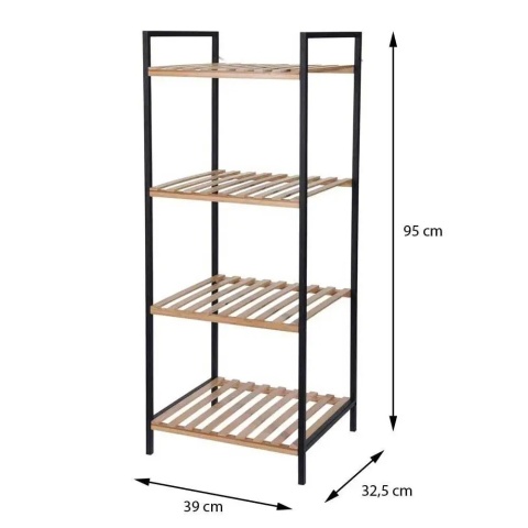 Regał łazienkowy 4 poziomy bambus i metal