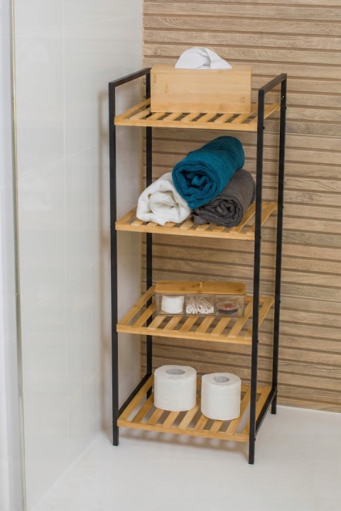 Regał łazienkowy 4 poziomy bambus i metal