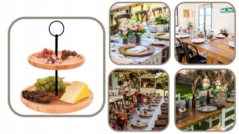 STOJAK NA ŻYWNOŚĆ 2 POZIOMY BAMBUS