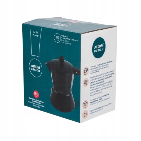 KAWIARKA ALUMINIOWA 150 ML NA 3 FILIŻANKI CZARNA (INDUKCJA)