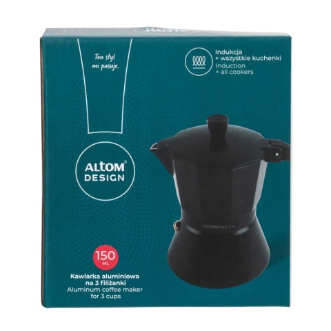 KAWIARKA ALUMINIOWA 150 ML NA 3 FILIŻANKI CZARNA (INDUKCJA)