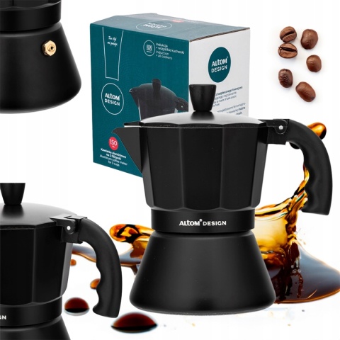 KAWIARKA ALUMINIOWA 150 ML NA 3 FILIŻANKI CZARNA (INDUKCJA)