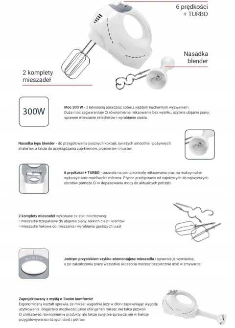 MIKSER RĘCZNY Z BLENDEREM BIAŁY OP-RK-0244