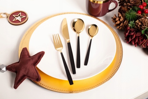 NOBLE GOLD BLACK SZTUĆCE KOMPLET 24 SZT. W PUDEŁKU FLOK