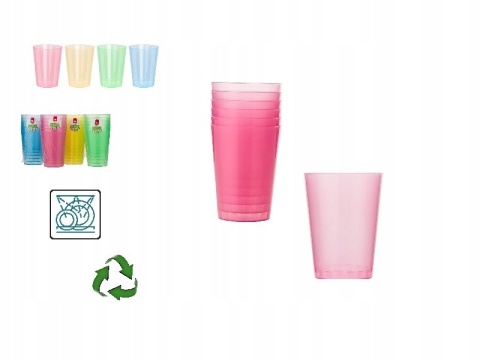 Plastikowe kubki 280ML różne kolory 6 sztuk