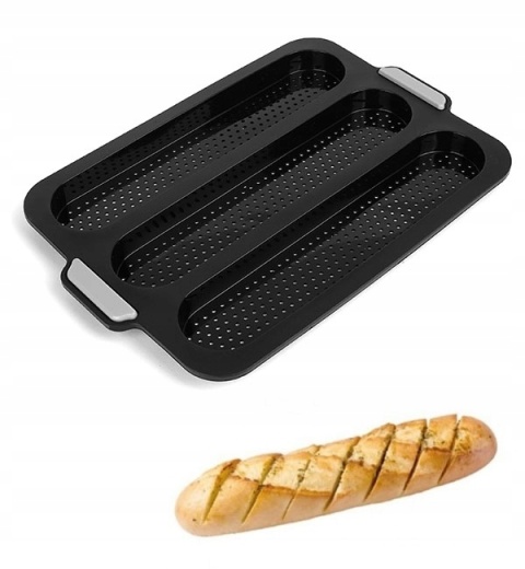 SILICO FORMA DO PIECZENIA 3 BAGIETEK CZARNA 34,5X23,8X2,5CM