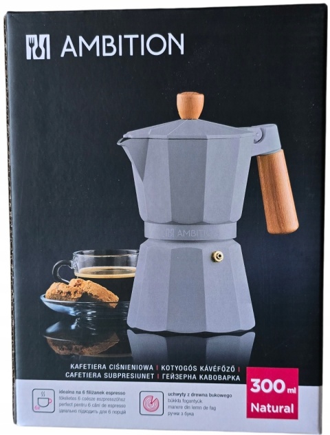 AM-NATURAL KAFETIERA ALUMINIOWA 6FIL SZARA