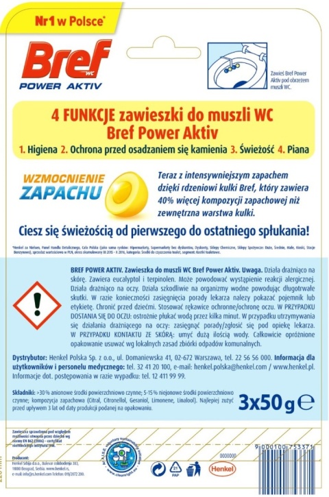 BREF 3x50g POWER ACTIV kostka do wc - LEMON op 9