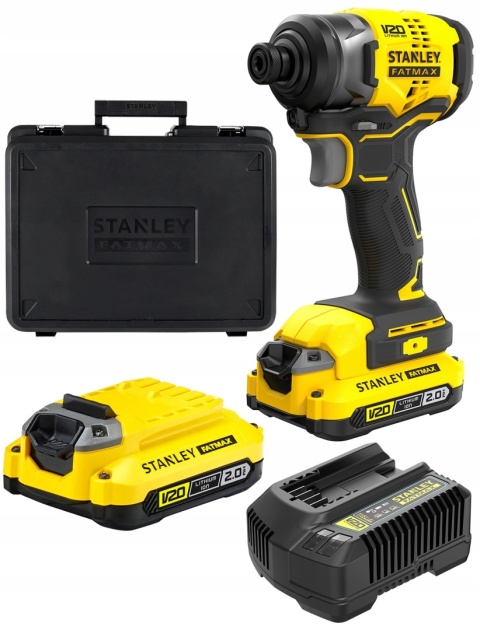 Bezszczotkowa zakrętarka udarowa 18V- V20 z 2 akumulatorami 2,0Ah i kufrem