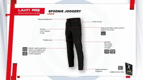 SPODNIE JOGGERY JEANSOWE NIEBIESKIE STRETCH, "L", CE, LAHTI