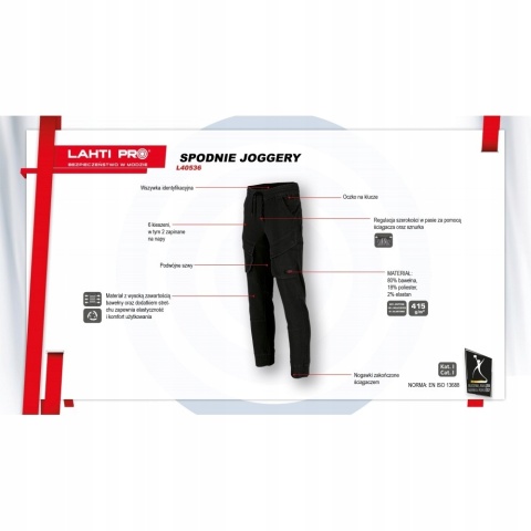 Spodnie robocze Jogger XL Czarne, Stretch, Lahti