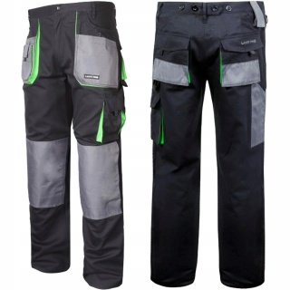 Spodnie robocze męskie 100% bawełny, rozmiar 2XL, czarne-zielone