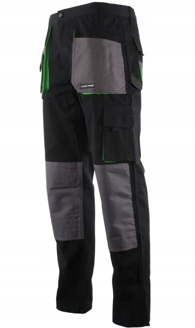 Spodnie robocze męskie 100% bawełny, rozmiar 2XL, czarne-zielone