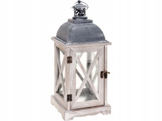 LAMPION DREWNIANY OZDOBNY RUSTYKALNY BIAŁY wysokość 41 cm szerokość 16 cm