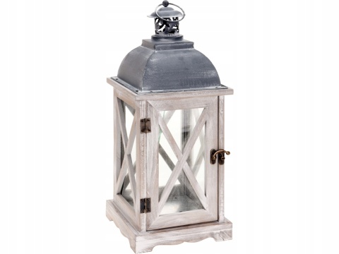 LAMPION DREWNIANY OZDOBNY RUSTYKALNY BIAŁY wysokość 41 cm szerokość 16 cm