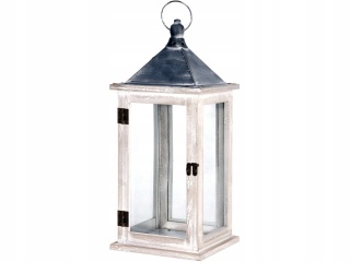 LAMPION DREWNIANY OZDOBNY RUSTYKALNY BIAŁY wysokość 41 cm szerokość 16 cm