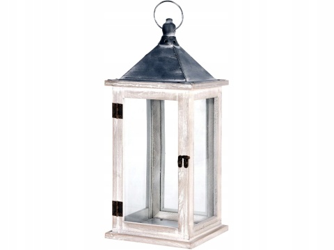 LAMPION DREWNIANY OZDOBNY RUSTYKALNY BIAŁY wysokość 41 cm szerokość 16 cm