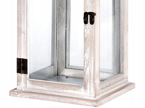 LAMPION DREWNIANY OZDOBNY RUSTYKALNY BIAŁY wysokość 41 cm szerokość 16 cm