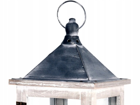 LAMPION DREWNIANY OZDOBNY RUSTYKALNY BIAŁY wysokość 41 cm szerokość 16 cm