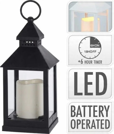 LAMPION LATARNIA ze świecą LED dekoracyjną wysokość 23cm