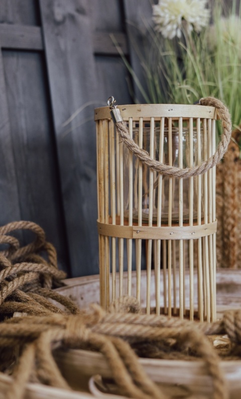 Lampion bambusowy ze sznurkiem 16x30cm naturalny