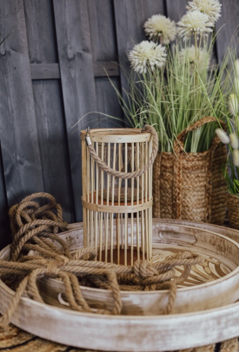 Lampion bambusowy ze sznurkiem 16x30cm naturalny