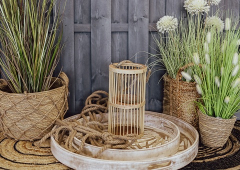 Lampion bambusowy ze sznurkiem 16x30cm naturalny