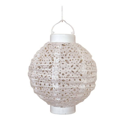 Lampion solarny biały ażurowy nylon 20cm Lumineo