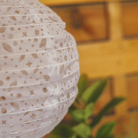 Lampion solarny biały ażurowy nylon 20cm Lumineo