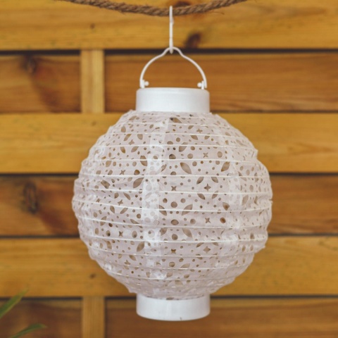 Lampion solarny biały ażurowy nylon 20cm Lumineo