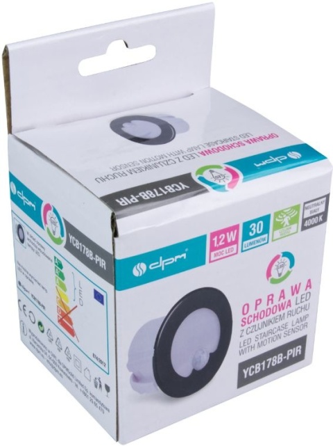 Oprawa LED schodowa z czujnikiem ruchu, okrągła, czarny mat / YCB178B-PIR