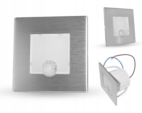 Oprawa LED schodowa z czujnikiem ruchu, okrągła, srebrna / YCB177S-PIR