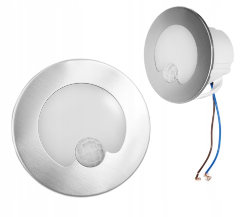 Oprawa LED schodowa z czujnikiem ruchu, okrągła, srebrna / YCB178S-PIR
