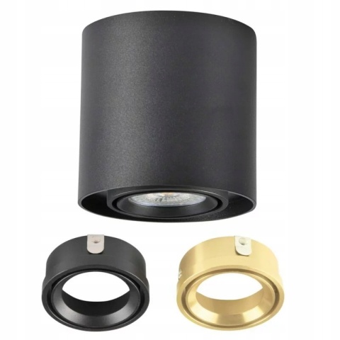 Oprawa natynk. XENO GU10 okrągła czarna+złoty ring regul.