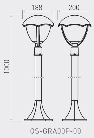 Oprawa ogrodowa GRANDE-P słupek, czarna, E27, MAX.60W, IP54, AC220-240V, 50-60Hz,