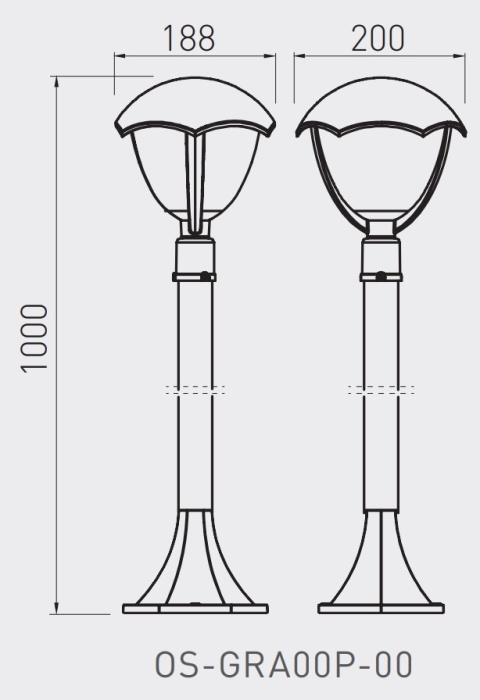 Oprawa ogrodowa GRANDE-P słupek, czarna, E27, MAX.60W, IP54, AC220-240V, 50-60Hz,