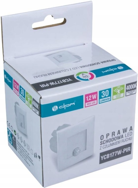 Oprawa schodowa LED z czujnikiem ruchu, kwadratowa, biała / YCB177W-PIR