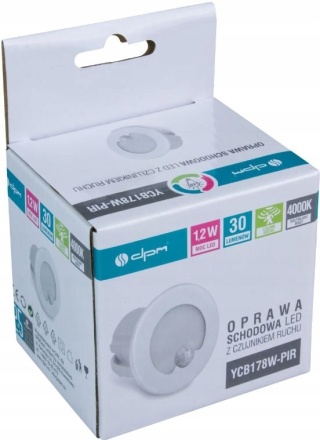 Oprawa schodowa LED z czujnikiem ruchu, okrągła, biała / YCB178W-PIR