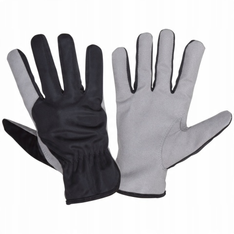 Rękawice robocze ze sztucznej skóry - szare, rozmiar 8